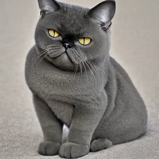 Prompt: exotic shorthair cat, solid grey, photograph