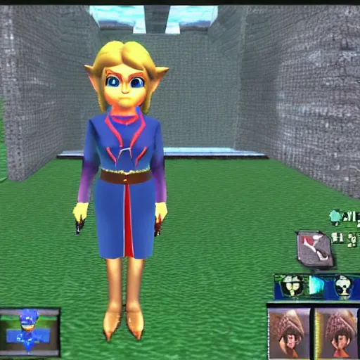 Prompt: detailed screenshot of 3 d hillary clinton in the legend of zelda : ocarina of time