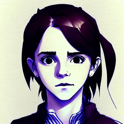 Image similar to beautiful boyish emma watson 3 / 4 nose sketches overlay gapmoe yandere grimdark, trending on pixiv fanbox, painted by greg rutkowski makoto shinkai takashi takeuchi studio ghibli, akihiko yoshida