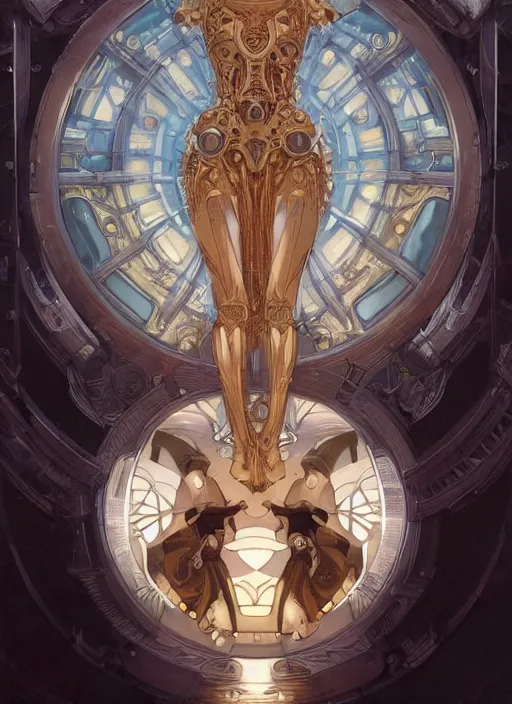 Image similar to mechanical humanoid, masterpiece, intricate, elegant, highly detailed, digital painting, artstation, concept art, smooth, sharp focus, illustration, art by artgerm and greg rutkowski and alphonse mucha and uang guangjian and gil elvgren and sachin teng, symmetry!!, symmetrical, symmetry, mirrored!!!!!