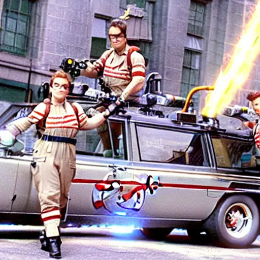 Image similar to a still of from the movie ghostbusters crossover with the game chrono trigger