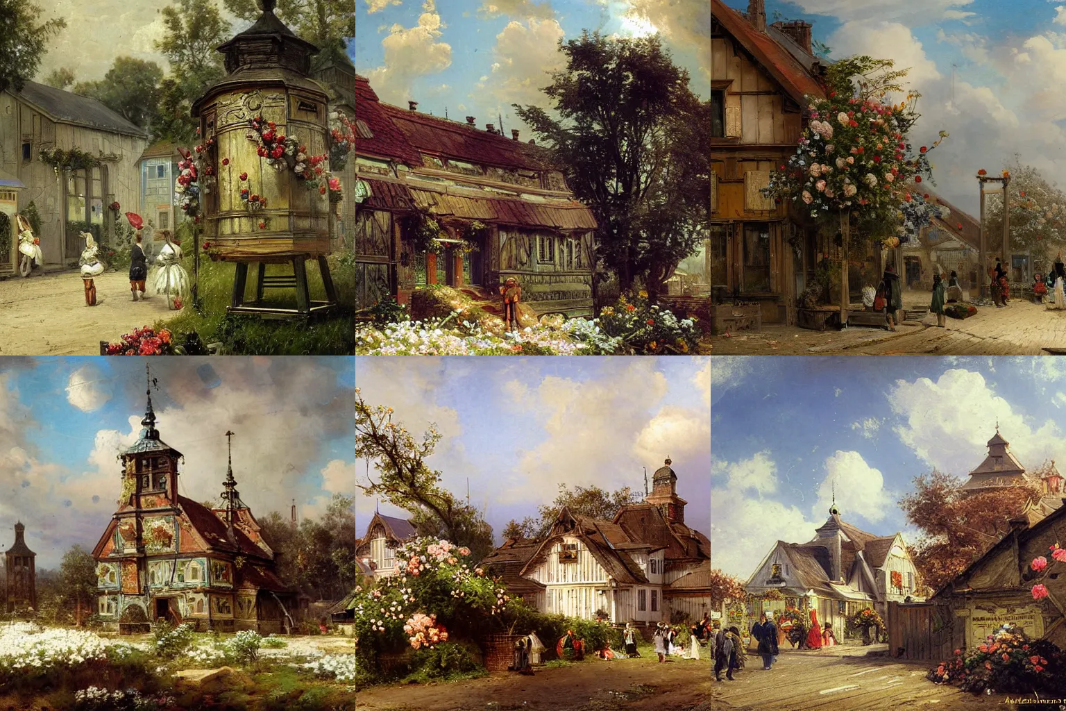 Prompt: detailed painting of a satellite station, exterior, floral ornaments,, andreas achenbach