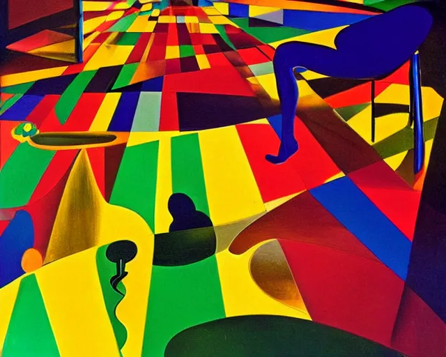 Prompt: Colorful liminal space by Salvador Dali, shiny floors, minimalist, stunning, light and shadows, horror