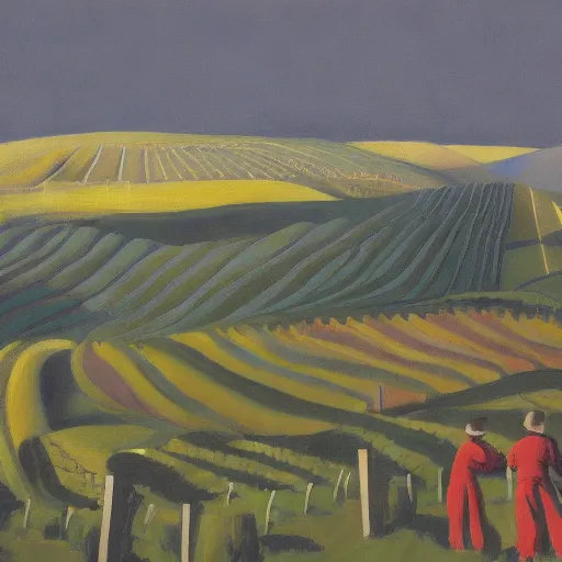 Image similar to dreaming futuristic csaterberg vineyards, painted by Alex Katz and Edward Hopper, airbrush, highly detailed