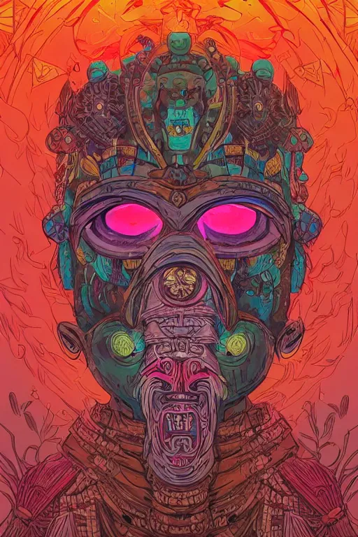 Image similar to totem animal tribal chaman vodoo mask feather gemstone plant video game illustration vivid color borderlands and by feng zhu and loish and laurie greasley, victo ngai, andreas rocha, john harris radiating a glowing aura