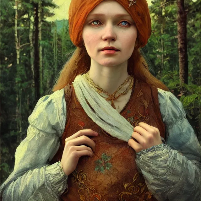 Image similar to russian folk fairytales, an ultrafine detailed painting, academic art, detailed realistic faces, artstation, by pavel korin, viktor vasnetsov