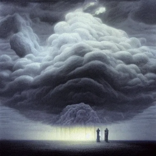 Image similar to killua zoldyck made by zdzisław beksinski, thunderstorm, 8 k, detailed, cinematic, rain, crying, black