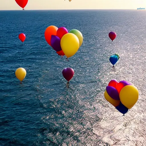 Image similar to a million balloons floating over the ocean, balloons, ocean