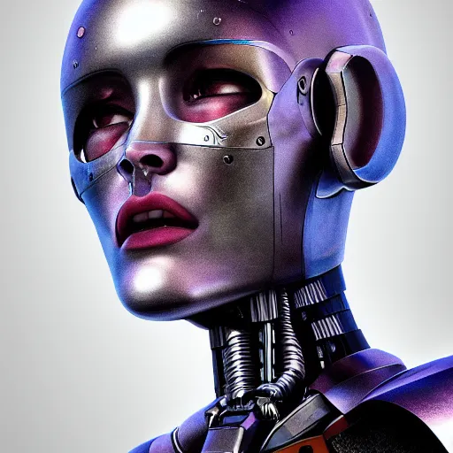 Image similar to a woman cyborg bounty hunter, a photorealistic painting by wang duo, featured on cg society, photorealism, behance hd, ultrafine detail, high detail, iridescent accents