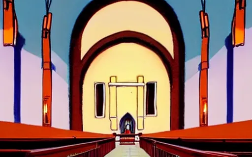 Prompt: an empty church, art by hayao miyazaki, studio ghibli film