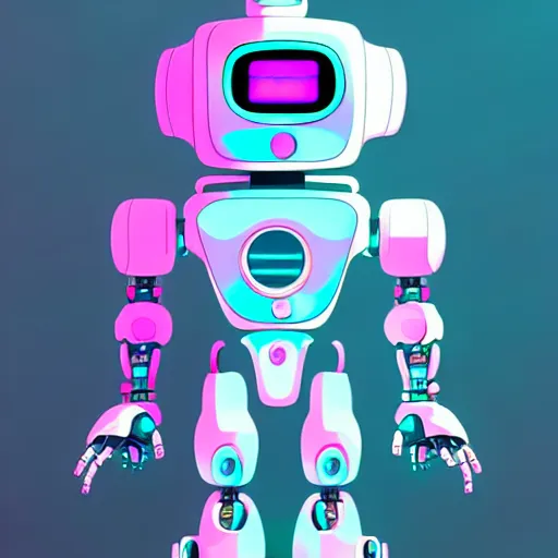 Prompt: Cyberpunk Robot, by Tzeho Lai, Digital illustration of a cute robot, pastel colored, smoth, cartoon character, concept art, procreate, drawing, Trend on Behance Illustration, Childrens Art in Artstation