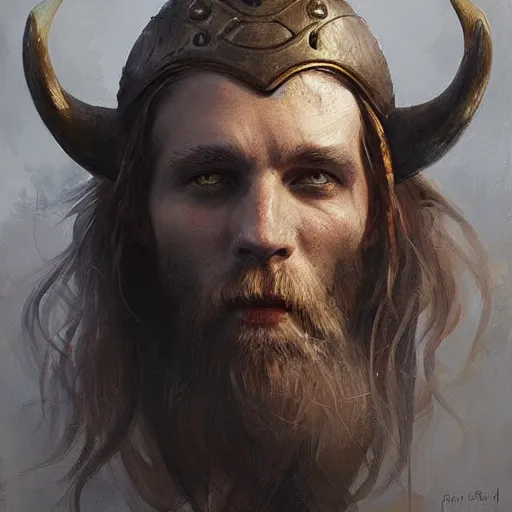 Image similar to a beautiful artwork portrait of a viking skull with horns study by greg rutkowski , featured on artstation, norse mythology, valhalla