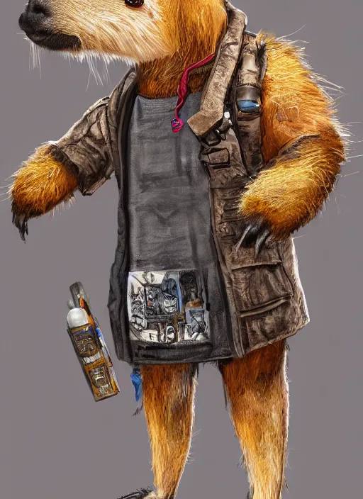 Image similar to detailed full body concept art illustration oil painting of an anthropomorphic capybara office manager in full intricate clothing, biomutant, dystopian, ultra detailed, digital art, octane render