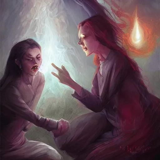 Image similar to spirits whose names they called in terror or welcome, until an angry priest cast a spell on them, art by charlie bowater