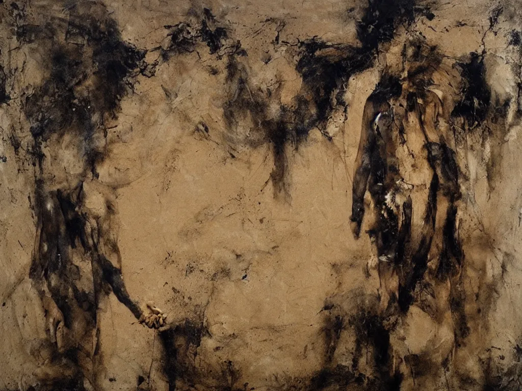 Image similar to scene with man in the desert. painting by nicola samori