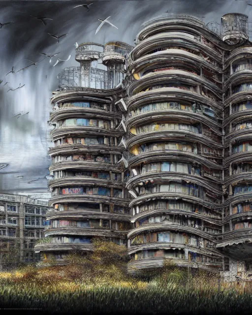 Image similar to a beautiful hyperdetailed painting of building unfinished building industrial architecture city hall abandoned nature urbex by toyo ito, thermal imaging apocalyptic, archdaily, wallpaper, highly detailed, trending on artstation.