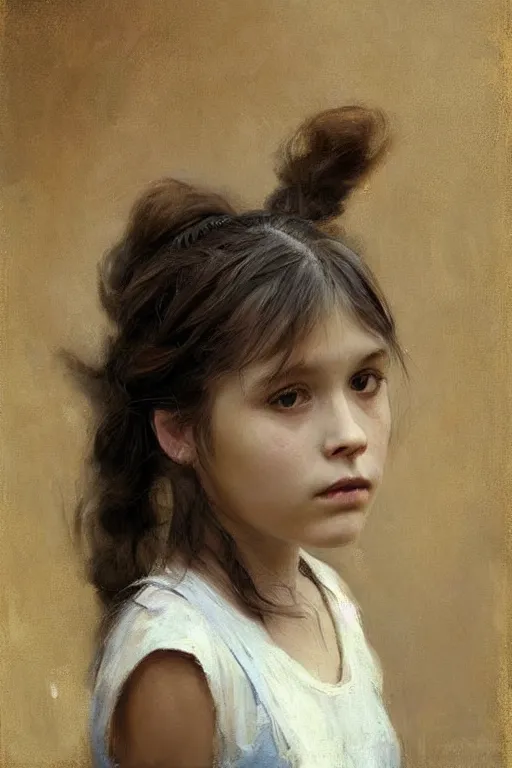 Image similar to “ little girl, pigtails hairstyle, practicing guitar, jeremy lipking, joseph todorovitch, casey baugh ”