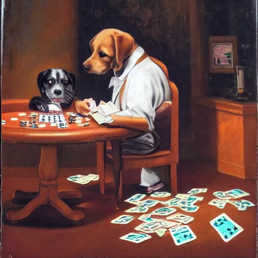 Image similar to a dog playing poker
