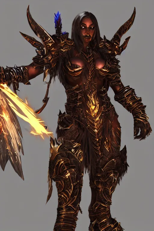 Image similar to beautiful amazonian warrior in demonic armour, diablo 4, ultra detail, upscale, ultra realistic, unreal engine 5