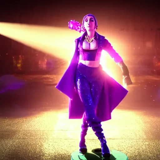 Prompt: cinematic scene with emily blunt as jolyne from jojo's bizarre adventure, live action film, stone ocean, dramatic, small details, volumetric lighting, still frame