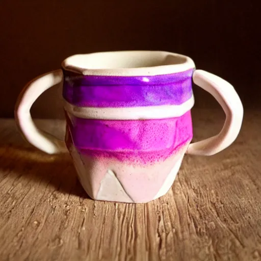 Image similar to geodesic triangle handbuilt ceramic mug with pink and purple pearlescent glaze