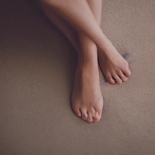 Prompt: a woman's feet, pale, professional photography