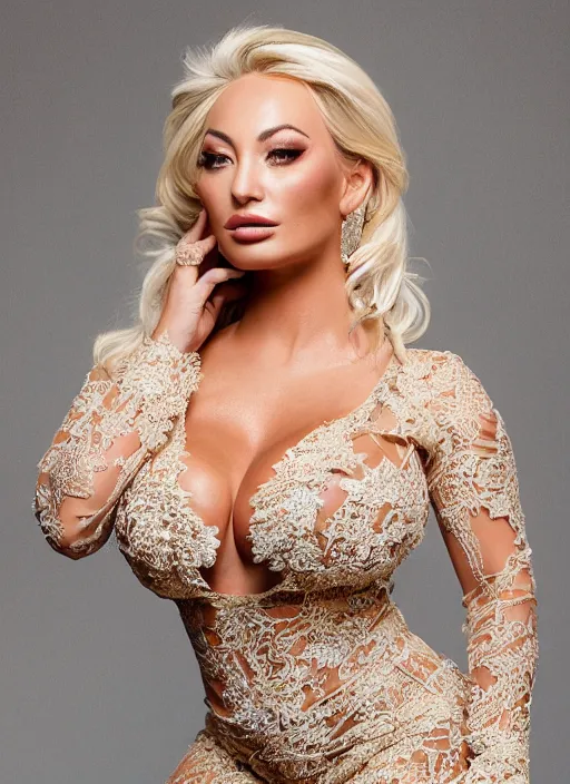 Image similar to portrait of lindsey pelas wearing kebaya, by charlotte grimm, natural light, detailed face, beautiful features, symmetrical, canon eos c 3 0 0, ƒ 1. 8, 3 5 mm, 8 k, medium - format print, half body shot