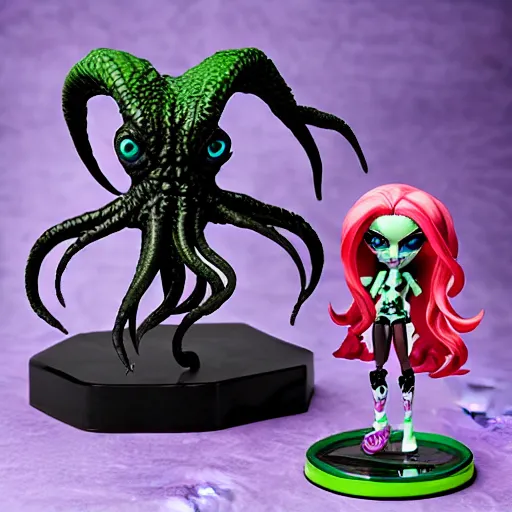 Prompt: a cthulhu monster high action figure, product shot