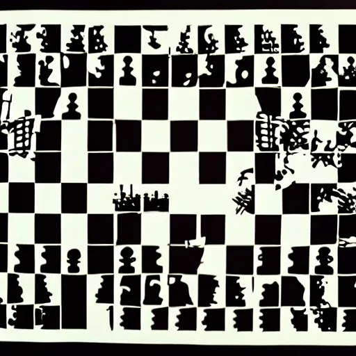 Image similar to risograph found footage of a chess explosion, void, computer glitches