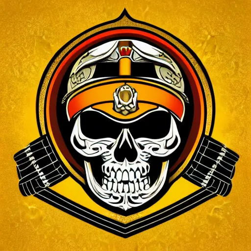 Image similar to illustrator logo of a skull wearing a japanese samurai helmet, digital art, vector graphics, award winning logo, intricate detail