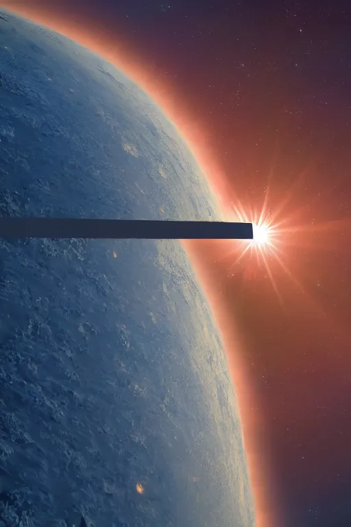 Prompt: a ladder stretching from Earth to the sun, viewed from space, cinematic lighting, 8k, science fiction