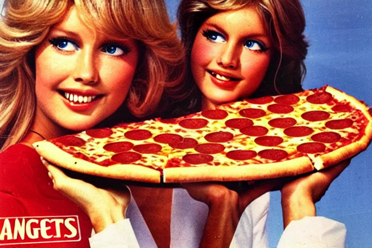 Prompt: 70s, angels, pizza, advertisement