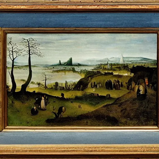 Prompt: a landscape by caspar david friedrich filled with figures by Pieter Bruegel the Elder