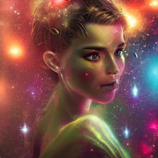 Prompt: portrait of a magical fairy made of galaxies, highly detailed, realistic, octane render, comic book art, space travel
