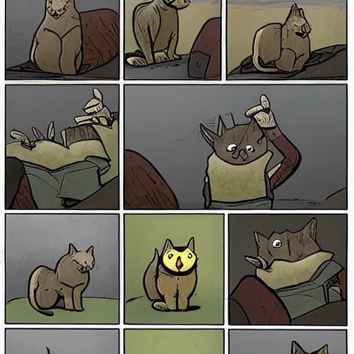 Image similar to a graphic novel comic about cats in a fantasy world, by mike holmes, webcomic, cartoon