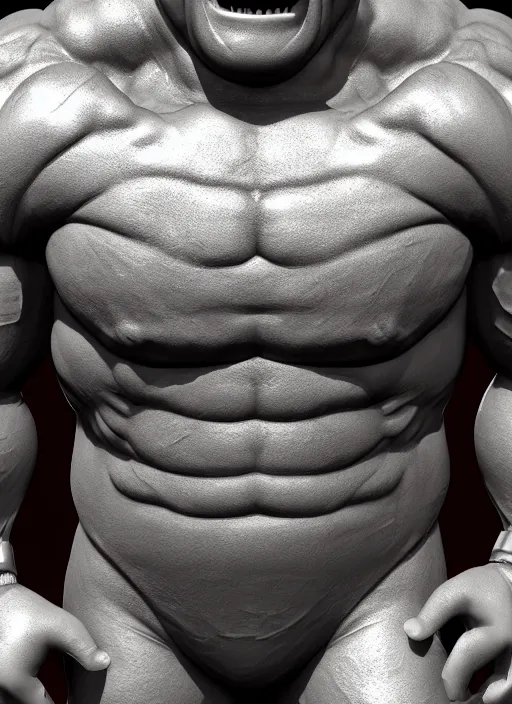 Image similar to detailed 3d render of the Muscular Minion, close up, liflike textures, realistic, extreme detail, high resolution, fine character detail