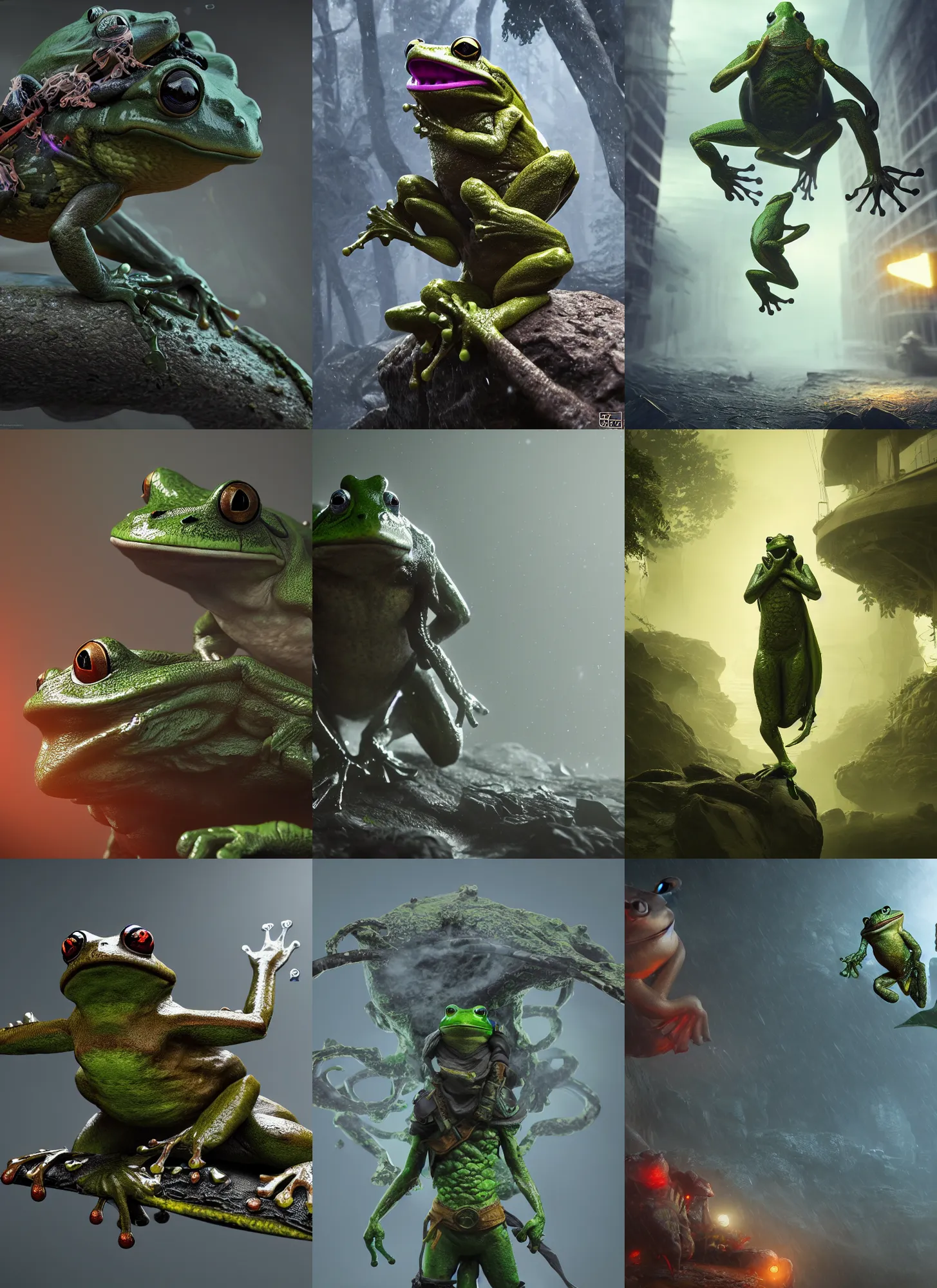 Prompt: frog ninja, intricate detail, volumetric lighting, epic composition, hyper detailed, ultra realistic, sharp focus, octane render, volumetric, ray tracing, artstation trending, cgsociety, sense of awe, swirling mist, 4 k