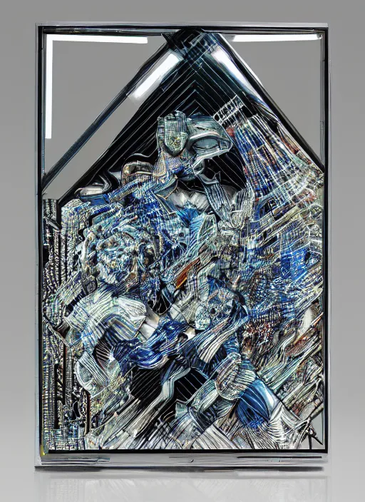 Image similar to side view, god king of ai art, cpu gpu wafer, glitch art, notan, cyberwars by rene lalique, highly detailed, by william - adolphe bouguerea