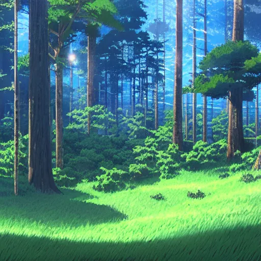 Prompt: forest lanscape panorama by makoto shinkai in ghibli style