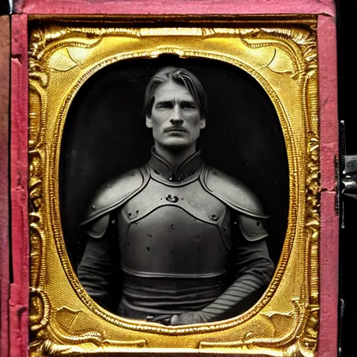 Prompt: tintype photo of jaime lannister, wearing armor, by julia margaret cameron 1 8 8 0 s, realistic, body shot, sharp focus, 8 k high definition, insanely detailed, intricate, elegant