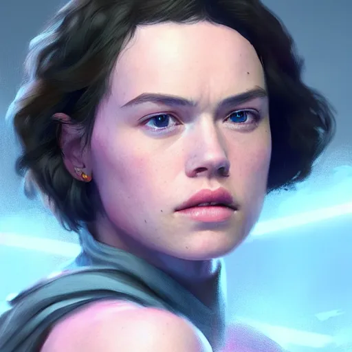 Image similar to daisy ridley ( star wars ), colorful oil painting, unreal 5, daz, hyperrealistic, octane render, rpg portrait, dynamic lighting, fantasy art, beautiful face