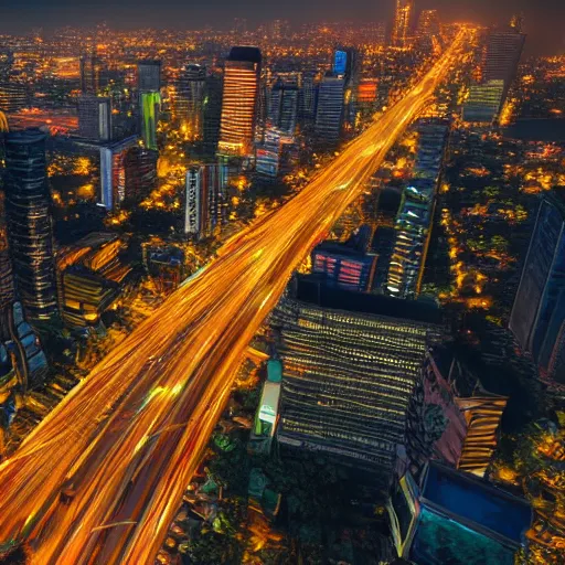 Prompt: a photorealistic highly detailed hyper realistic photo of bangkok in the dark during golden hour, octane rendered, 8 k, photo realistic, 4 k, fine linework, trending on artstation photo realism photography cinematic lighting, hyper detailed, hyper maximum detail