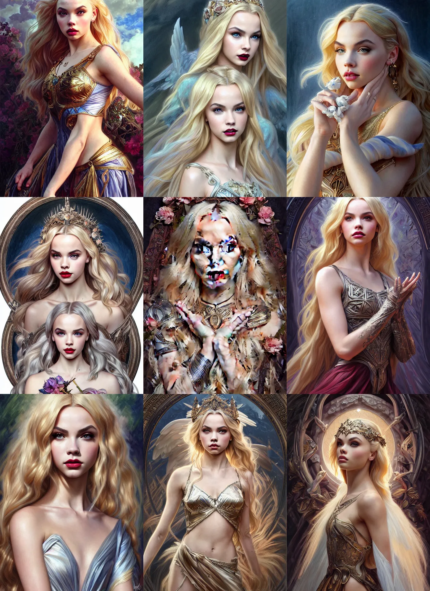 Image similar to ultra realistic illustration, a stunningly beautiful greek gothic goddess of chaos played by jordyn jones and dove cameron and margot robbie and taylor swift and megan fox, intricate, elegant, highly detailed, digital painting, artstation, concept art, smooth, sharp focus, illustration, art by artgerm and greg rutkowski and alphonse mucha