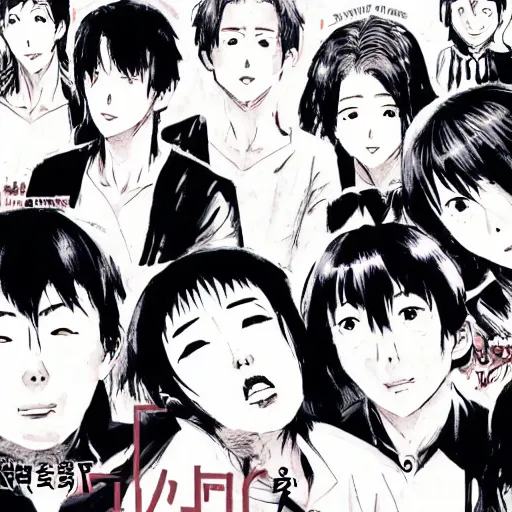 Image similar to A face starting at the camera, by Junji itou, KAZUO UMEZZ, KEI TOUME, TOMOKI IZUMI, KENTARO MIURA, Q HAYASHIDA, SUI ISHIDA, KAORI YUKI, MATSURI AKINO