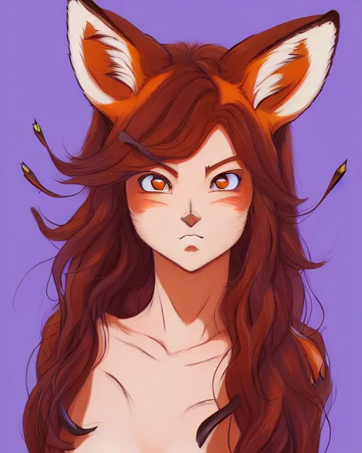 Prompt: fullbody portrait of wild half - fox woman with fox nose and ears, wearing summer jeans shorts and tshirt, anime art, concept art, detailed attractive face with fox nose and fox mouth, symmetrical, trending on pixiv, by lois van baarle by akira toriyama by sung choi by john kirby artgerm style pascal blanche and magali villeneuve