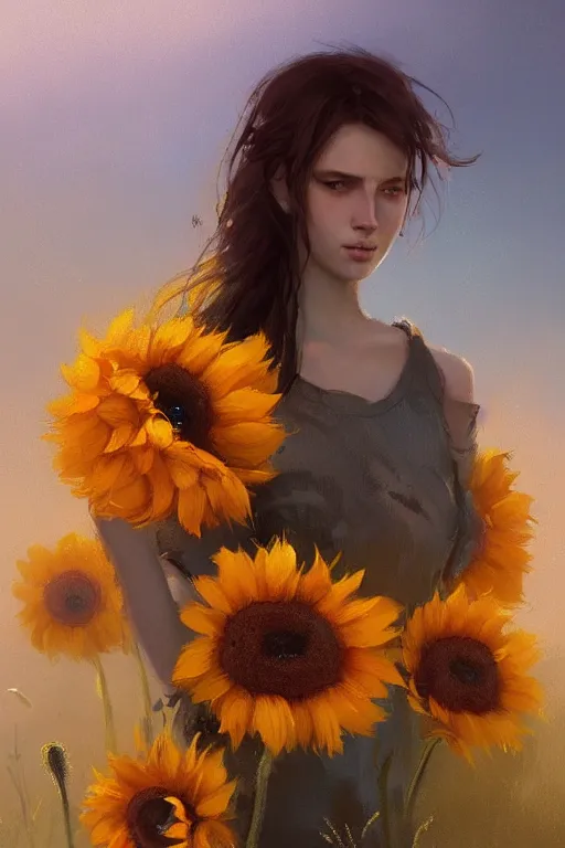 Prompt: beautiful digital matte pastel paint sunflowers poppies chillwave greg rutkowski artstation