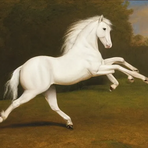 Prompt: a dancing wild stallion, by george-stubbs