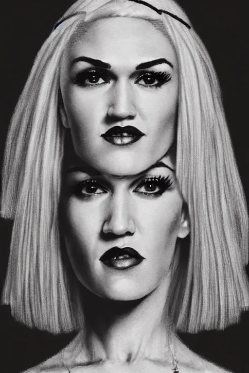 Image similar to a portrait of gwen stefani in the style of leonardo da vinci drawing,, single head, no double head,