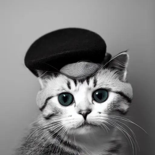 Image similar to a cute cat wearing a hat, photography