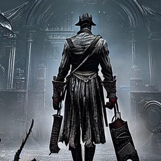 Image similar to Gameplay screenshot of Keanu Reeves as a boss in Bloodborne, film still, photorealistic